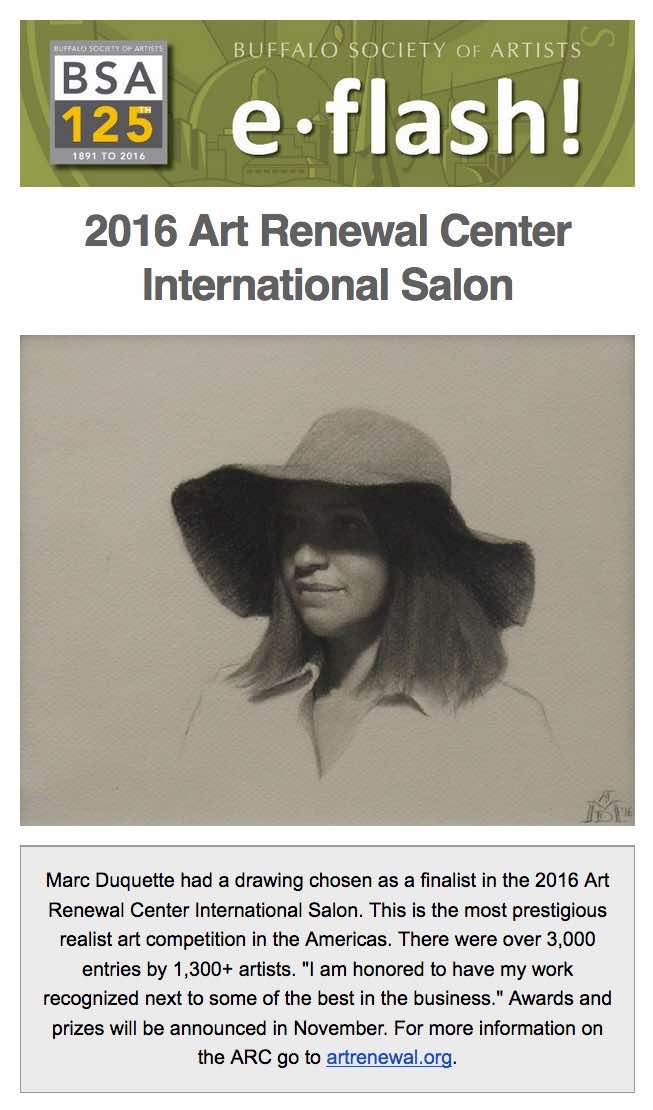 Marc Duquette finalist in 2016 Art Renewal Center International Salon