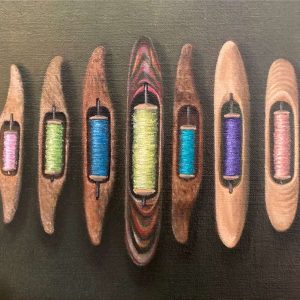 Seven Shuttles – Seven Shuttles, 9″ x 12″, from an ongoing series based on the tools and materials of weavers.