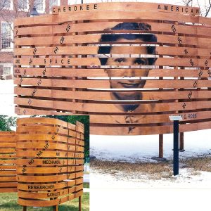 Mary G. Ross, Engineer, Scientist, Cherokee-American, steam-bent wood with metal accents, installed at Buffalo State University
